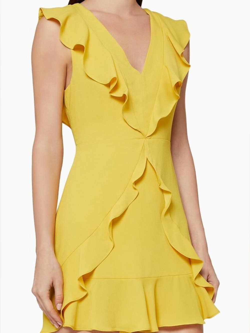 BCBG MAXAZRIA Tyrah Sleeveless Ruffle Dress Ceylon Yellow NEW Size 10